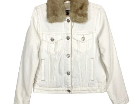 Abercrombie & Fitch White Denim Lined Removable Faux Fur Collar Jacket NWT- Size S Online Sale