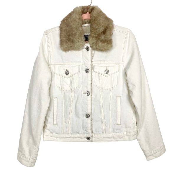 Abercrombie & Fitch White Denim Lined Removable Faux Fur Collar Jacket NWT- Size S Online Sale