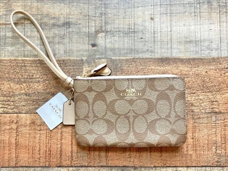 Coach Khaki Platinum PVC Double Zipper Wristlet Wallet NWT Fashion