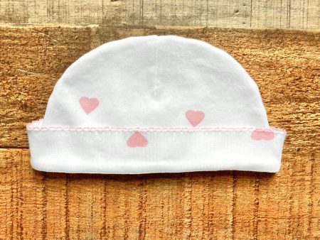 Beaufort Bonnet Company White with Pink Hearts Baby Hat- Size ~NB (see notes) For Sale