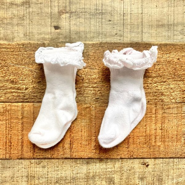 No Brand Two Sets of White Eyelet Cuff Socks- Size ~0-6M (see notes) For Cheap