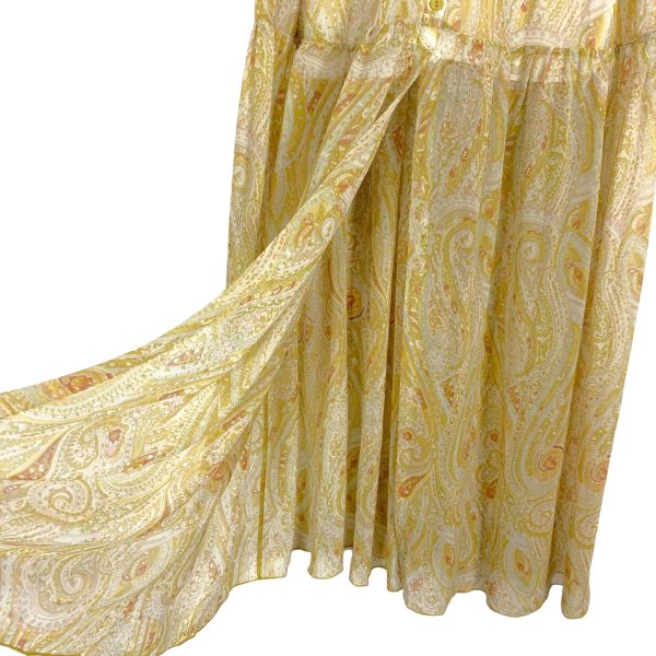 Aakaa Mustard Paisley Print V-Neck Button Front Maxi Dress- Size S Sale