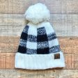 C.C White Black Plaid Fleece Lined Knit Pom Beanie For Sale