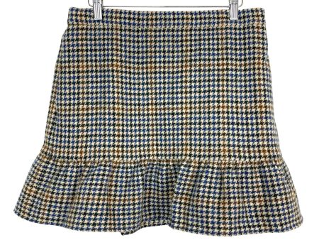 J. Crew Blue Brown Houndstooth 100% Wool Ruffle Skirt- Size 10 on Sale